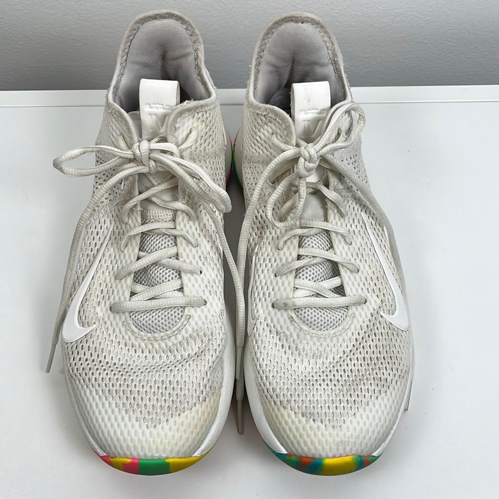 Nike Mens Lebron Witness 4, 8 1/2 White, multi colored soles, Used condition